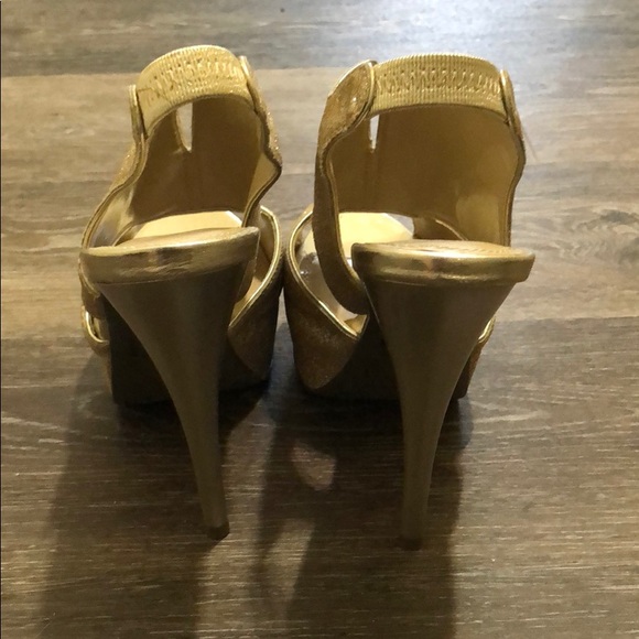 Size 6 Gold Glitter Peep Toe Slingbacks - Picture 4 of 5